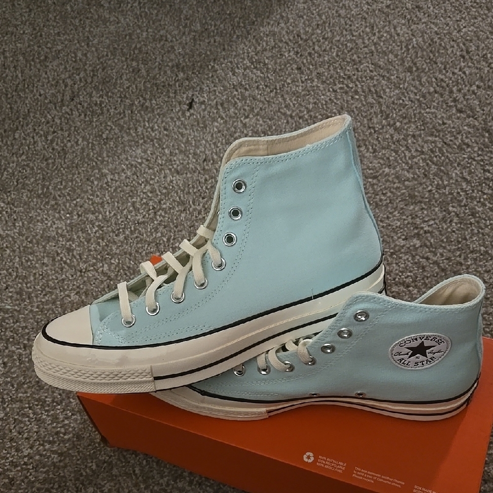 Converse Women's Light Blue High-Top Sneakers - Picture 2 of 8